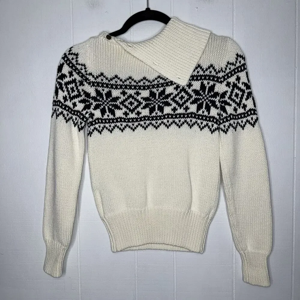 Ralph Lauren Kid’s Fair Isle Nordic Sweater Draped Neck White Size L 12/14